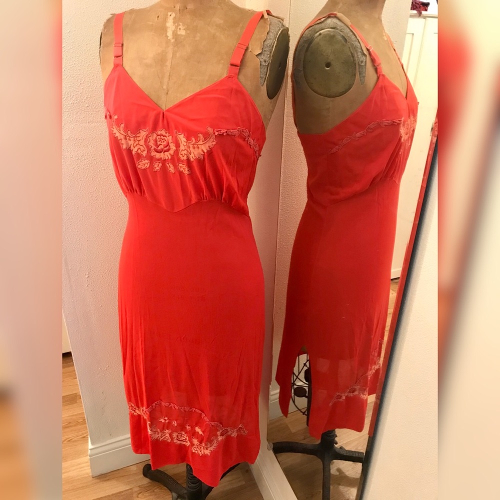 Beautiful Red Vintage Full Slip by Nan Flower